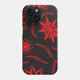 pattern with leaves and flowers linocut style Phone Case