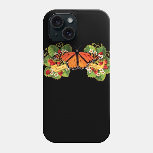 Monarch Butterfly with Strawberries Phone Case by PatriciaSheaArt