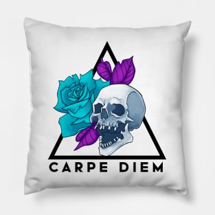 Carpe Diem Skull and Rose Pillow