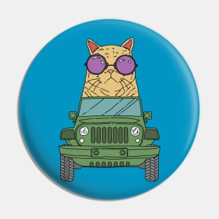 Cat Wearing Sunglasses Riding Jeep Pin