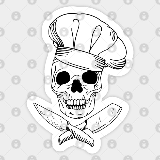 Skull Wearing Chef Hat and Crossed Kitchen Knives - Chef - Sticker