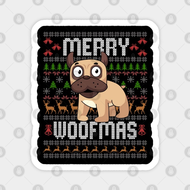 Funny Merry Woofmas Ugly Christmas Sweater Pug Pun Xmas Magnet by alcoshirts