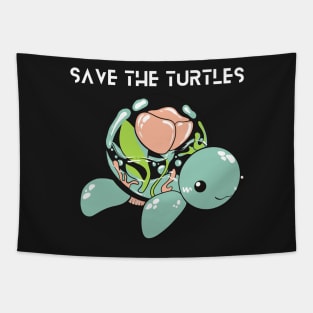 Save the Sea Turtles, Cute Sea Turtle, Turtle Lover Design, Mother Earth, Nature, Ocean, Global Warming Tapestry