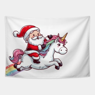 Santa Riding Unicorn Tapestry