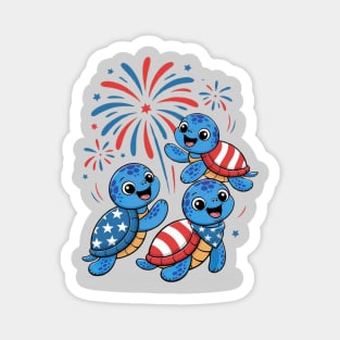 Sea Turtles 4th Of July American USA Flag Patriotic Magnet