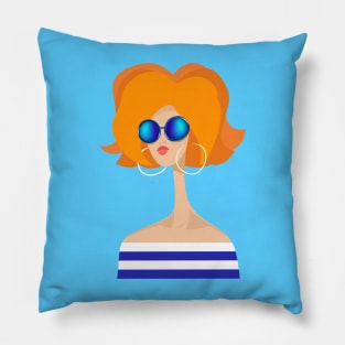 Redhead Girl in Blue Glasses Pillow