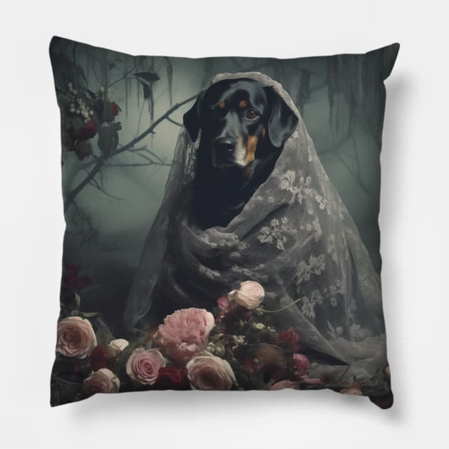Dark Bride Rottie Pillow by Enchanted Reverie