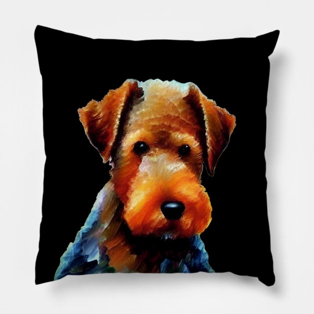 Airedale Terrier - Black Background Pillow by ArtistsQuest