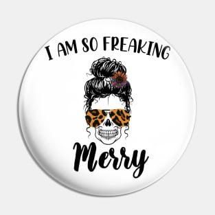 I Am Freaking Merry Mom Life Skull - Funny Christmas cheetah Glasses - Beautiful Sunflower Chetah Christmas Pin