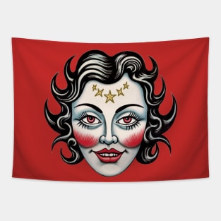 Vintage Flash Tattoo Witchy Woman Face Tapestry