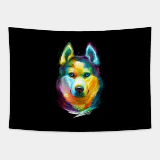 Siberian Husky Colorful Portrait Tapestry