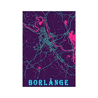 Borlänge Neon City Map, Borlänge Minimalist City Map Art Print T-Shirt