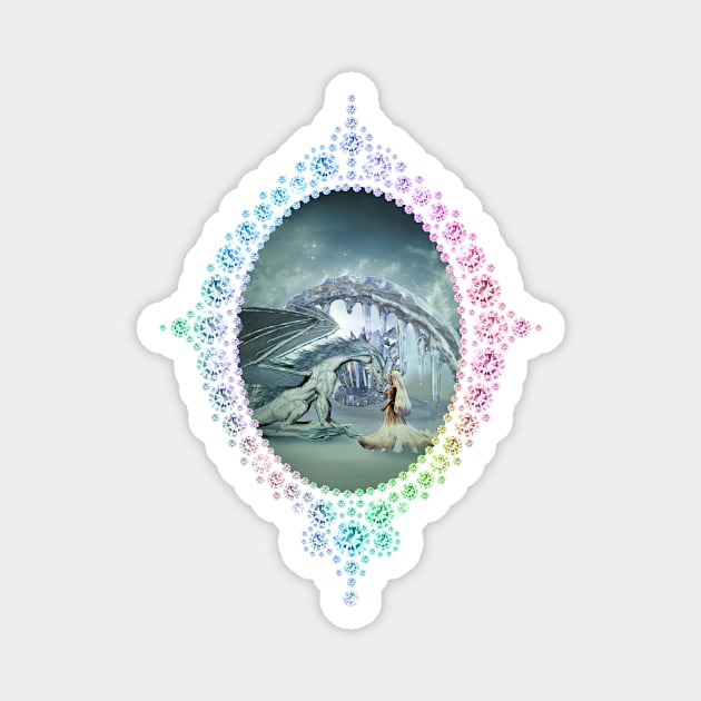 Awesome ice dragon and fairy in a winter landscape Magnet by Nicky2342