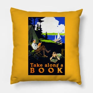 Remastered 1910 Take Along A Book Campsite Print Pillow