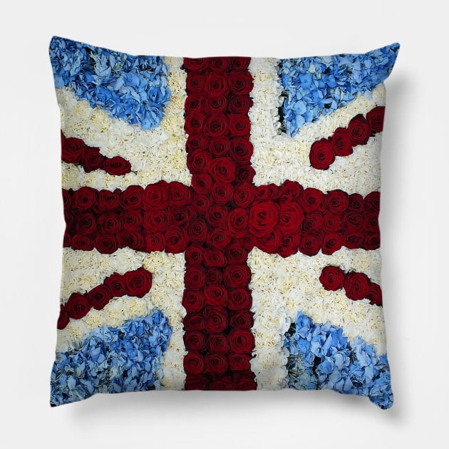 Floral Union Jack Flag Pillow by Ludwig Wagner