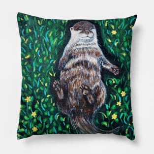 Relaxed River Otter Painting Pillow