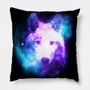 Dramabite Wolf Galaxy Surreal Wild Lone Wolves Double Exposure Stars Pillow