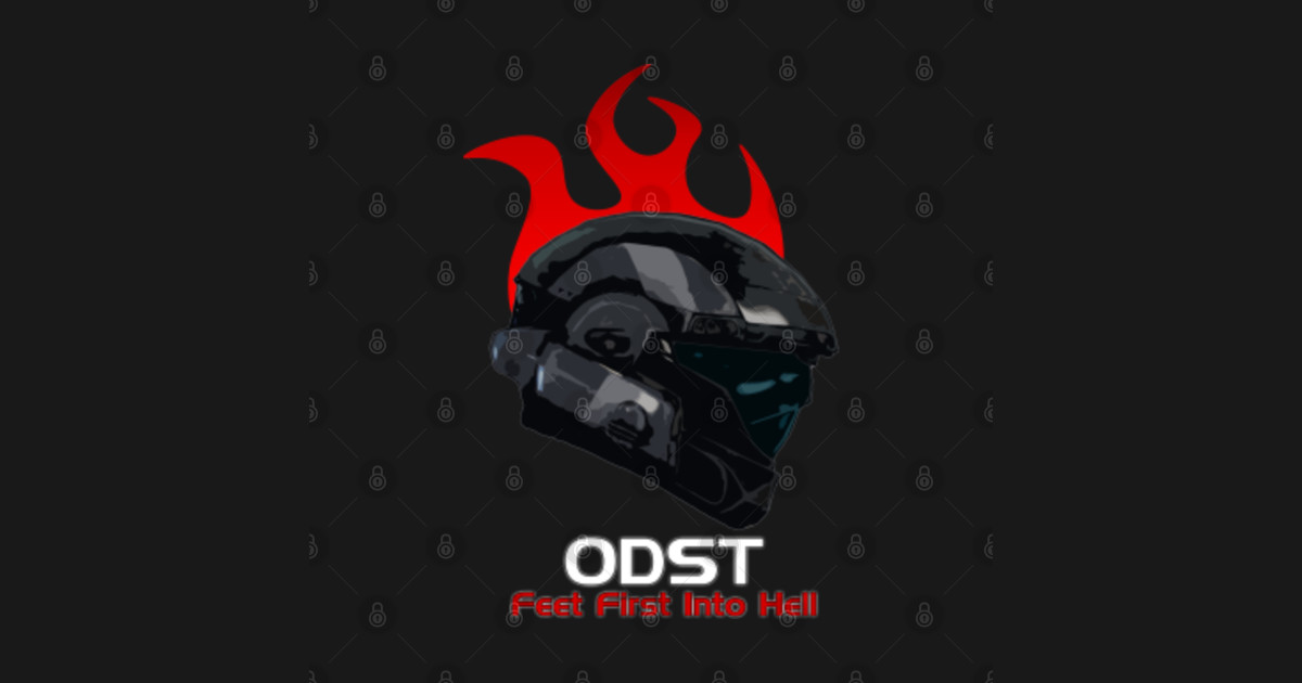 Halo ODST Helmet Red Flame Feet First Into Hell Halo Sticker