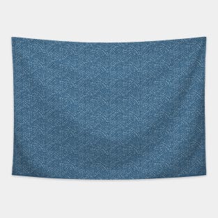 Ink dot scales - white on Blue D Tapestry