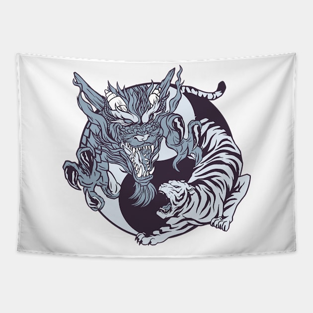 Dragon - Tiger / Ying And Yang Tapestry by MajorCompany