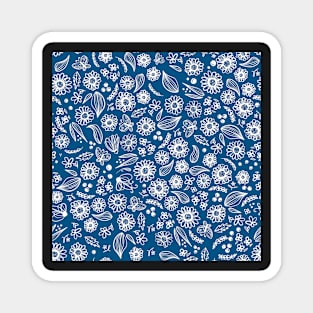 Floral Sketch Blue Magnet