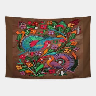 Mexican bird bark painting Tapestry