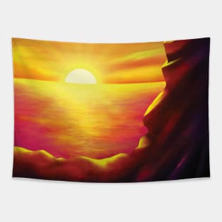 Sunset under cliff landscape Tapestry