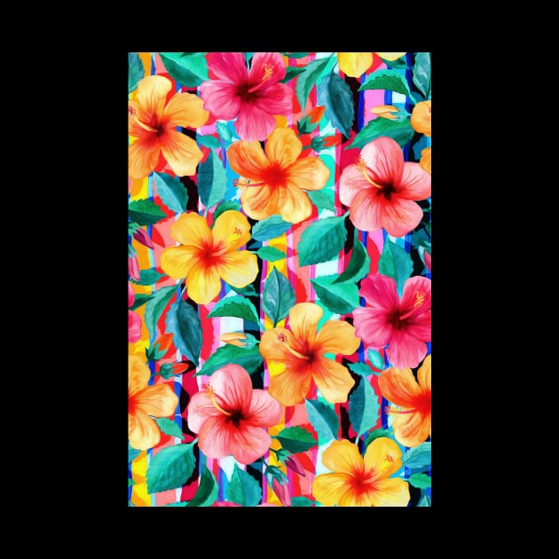 OTT Maximalist Hawaiian Hibiscus Floral with Stripes by micklyn