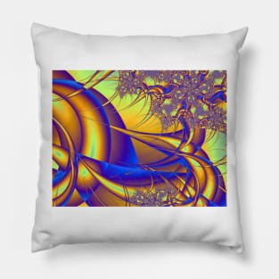 Blue and Gold Fractal Pattern Pillow