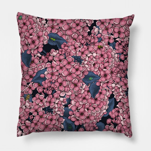 Pink Lilac garden Pillow by katerinamk