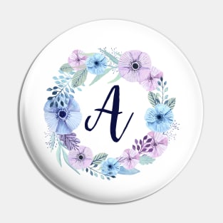 Floral Monogram A Icy Winter  Blossoms Pin