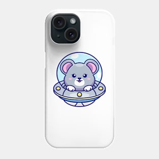 Cute mouse flying with spaceship ufo cartoon Phone Case