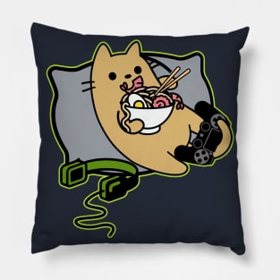 Nerdy Ramen Eating Gamer Cat Game Paused Pillow