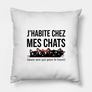 J'habite chez mes chats mais moi qui paye le loyer funny and cute cats Pillow