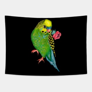 birds, parrot painting, green, birb, pet, budgies Tapestry