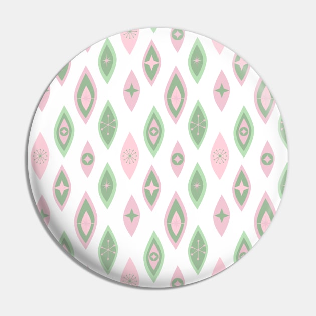 Atomic Age MCM Shapes and Stars Pattern Pink, Green Pin by tramasdesign