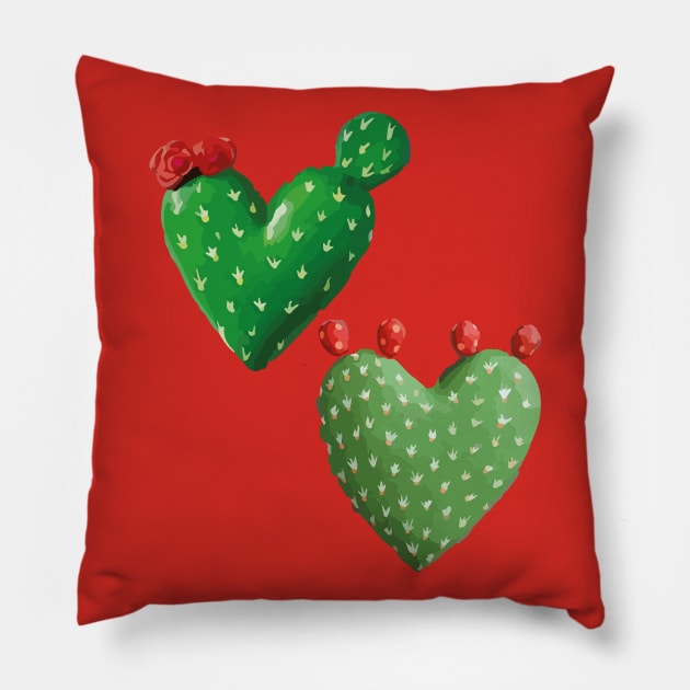 Cactus heart nopal adorable prickly pear set mexican kawaii pattern Pillow by T-Mex