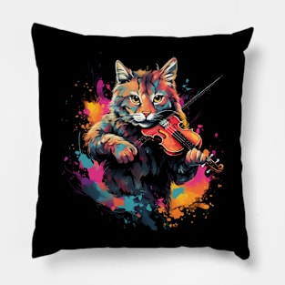 Bobcat Playing Violin Pillow