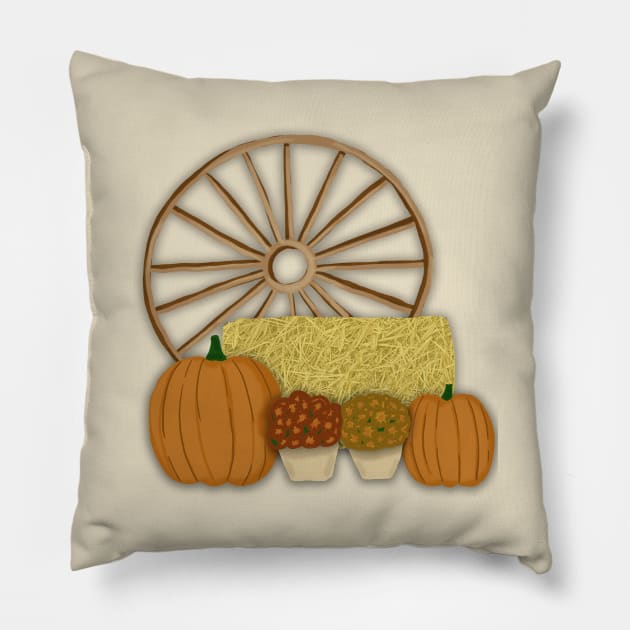 Autumn Pumpkin Scene Pillow by tesiamarieart