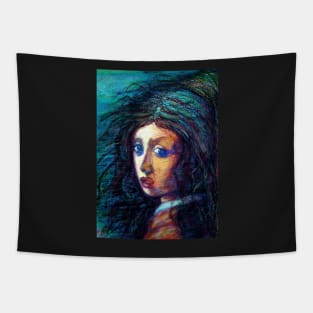 A girl with crazy hair and eyes Tapestry