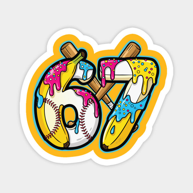67 Banana Split Baseball Drip Ice Cream Magnet by PexilToPrint