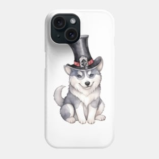 Watercolor Siberian Husky Dog in Magic Hat Phone Case