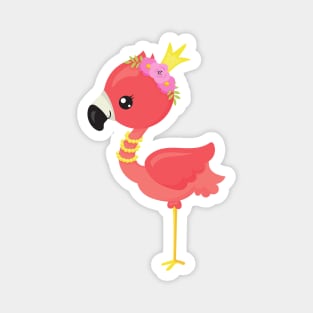 Princess Flamingo, Crown, Cute Flamingo, Flowers Magnet