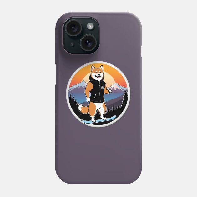 Strong Shiba Snowboarder Phone Case by nicecorgi