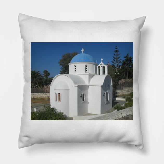 Small church in Paros Pillow by Parafull