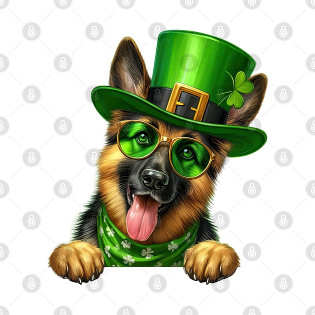 St Patricks Day Peeking German Shepherd Dog by Chromatic Fusion Studio