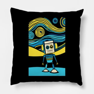 Robot on a Starry Night Pillow