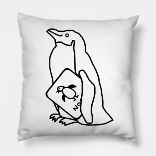 Cute Animals Penguin Self Portrait Line Drawing Pillow