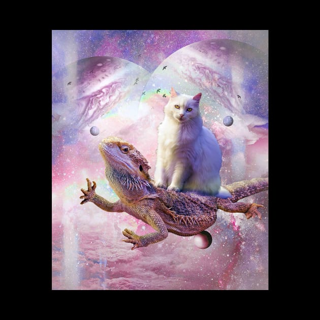 Space Cat Riding Bearded Dragon Lizard by Random Galaxy