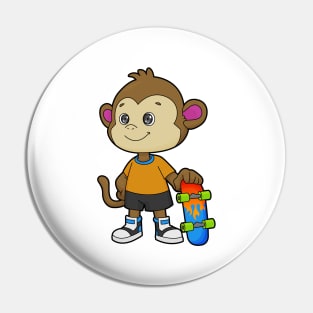 Monkey as Skater with Skateboard Pin